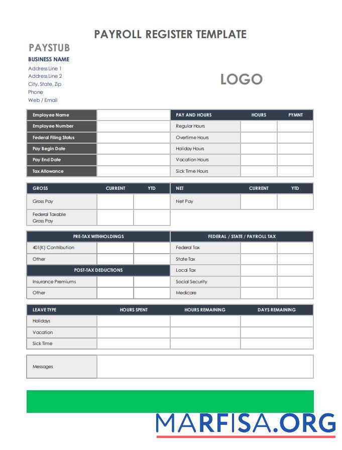 Downloadable Payroll Register example
